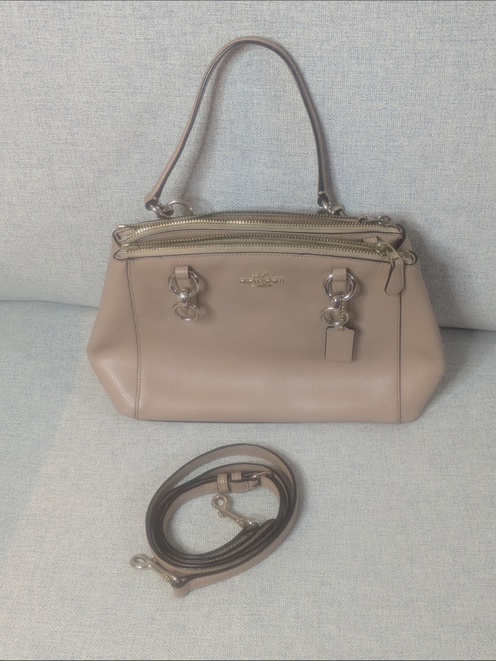 Coach F36104 Taupe Pebble Leather Satchel Crossbody Bag Silver Hardware
